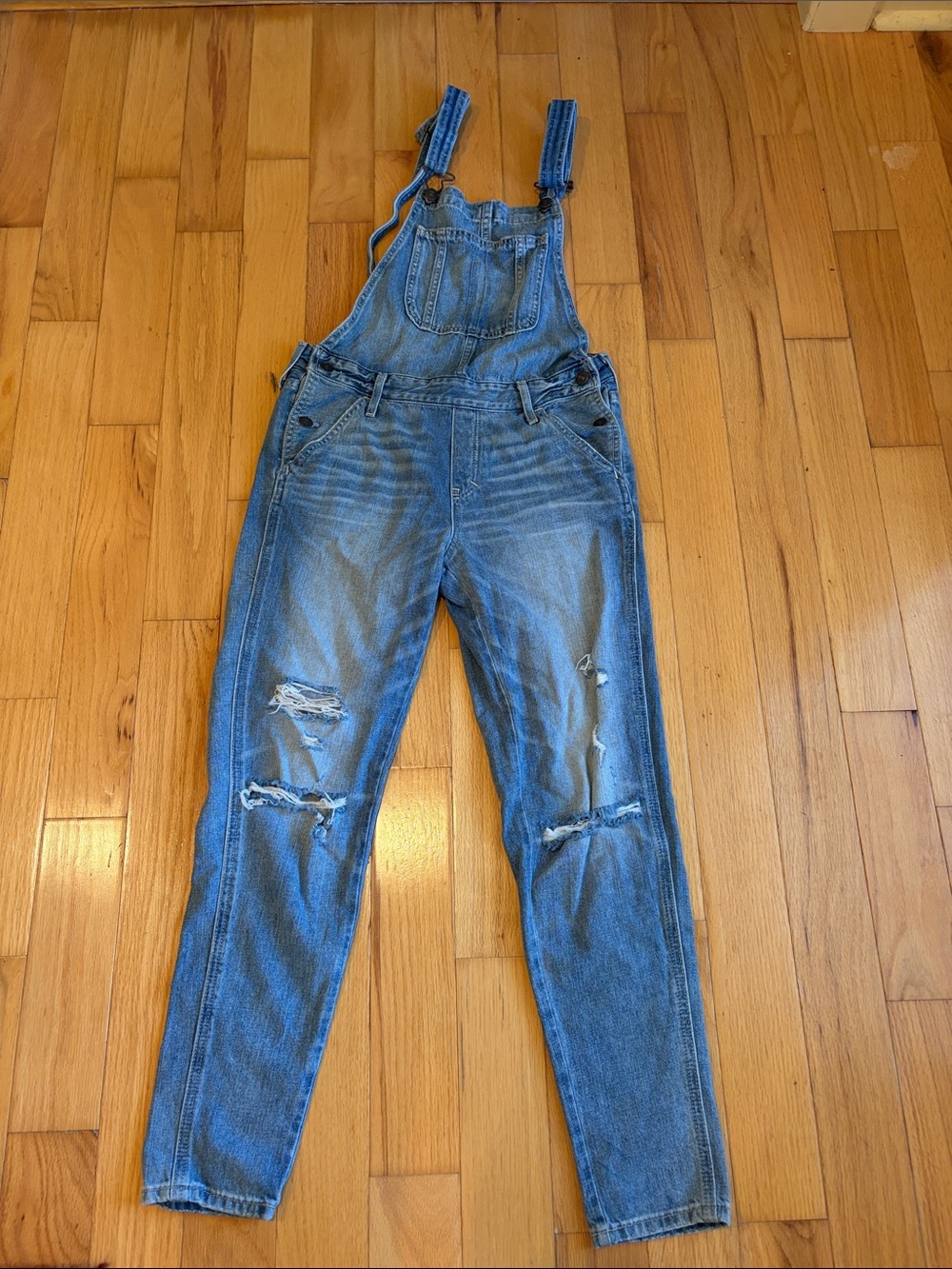 Abercrombie & Fitch Light Blue Distressed Denim Overalls